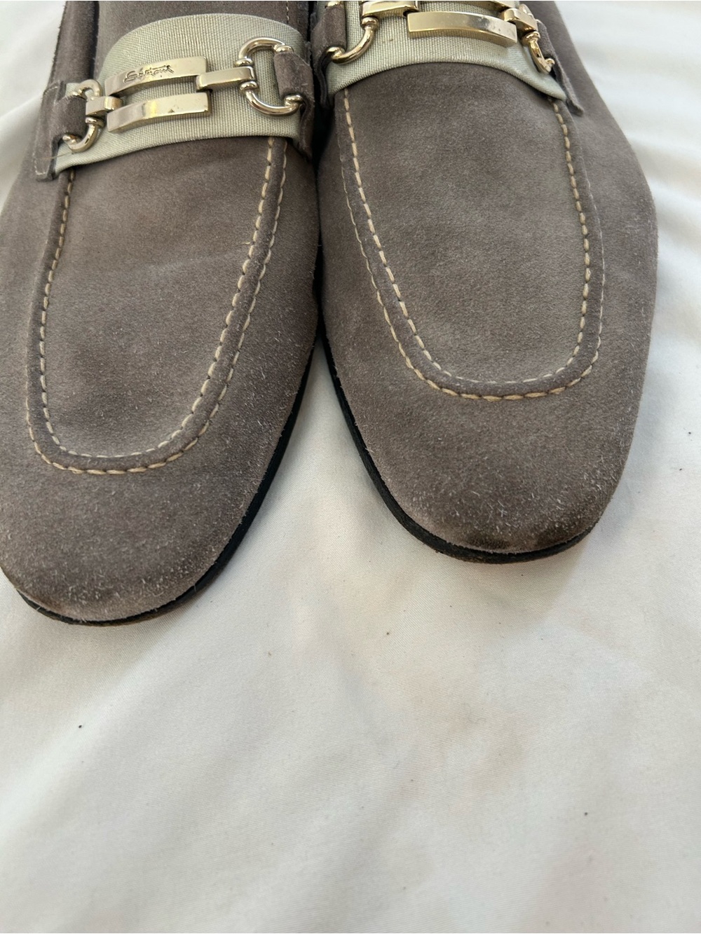 Santoni Men’s Leather Suede Horse Bit Slip on Loafers Sz 8.5 Grey - Picture 4 of 7